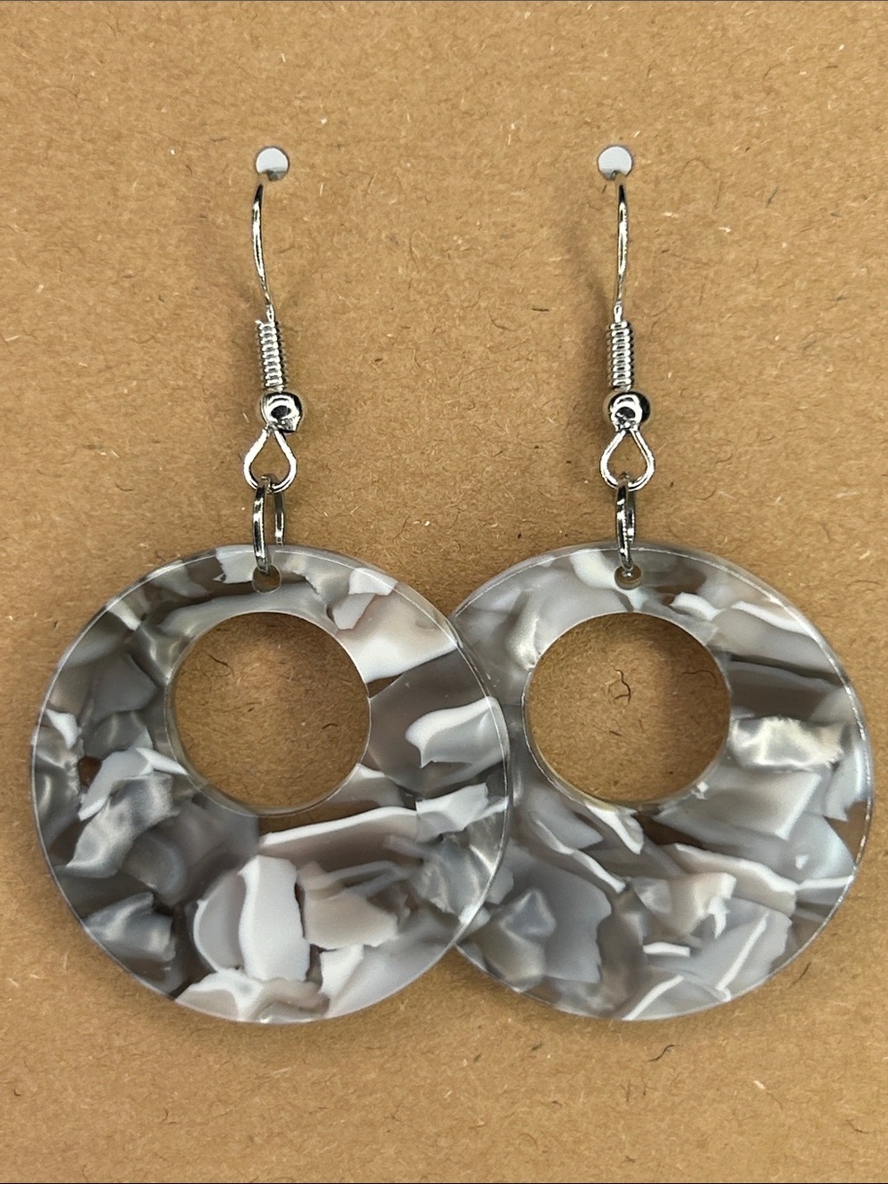 Marble Grey Hoop Drop Earrings Fashion Jewelry Accessories